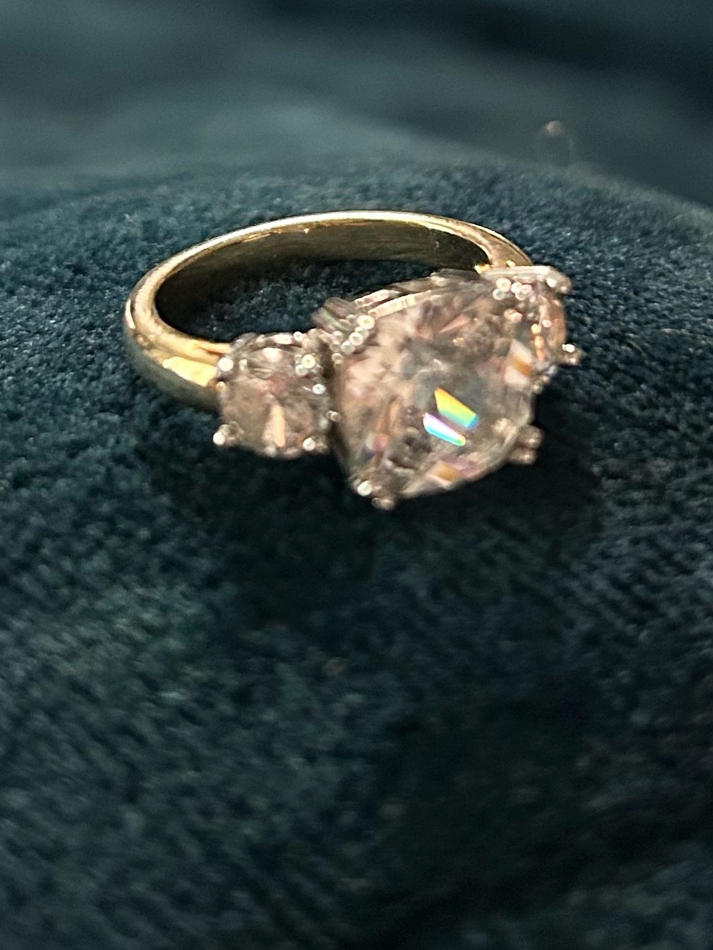 Silver and Gold Tone Three-Stone Clear CZ Ring - Picture 4 of 5